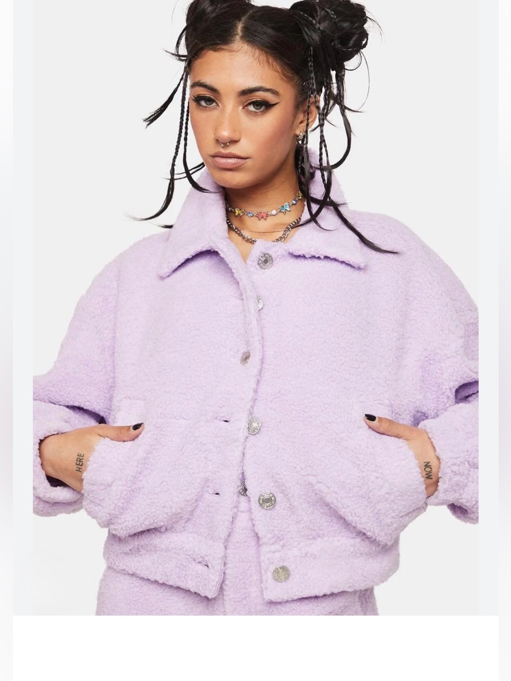 NWT Dolls Kill No Vacancy Lavender Teddy Sherpa Button-Up Jacket Size Medium